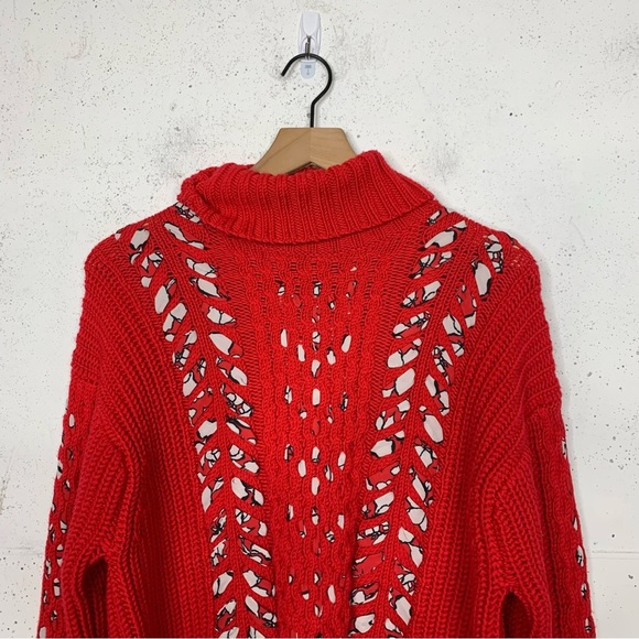 Jason WU Interlocked Wool Red Knit Pullover Sweater Size M - Picture 4 of 13